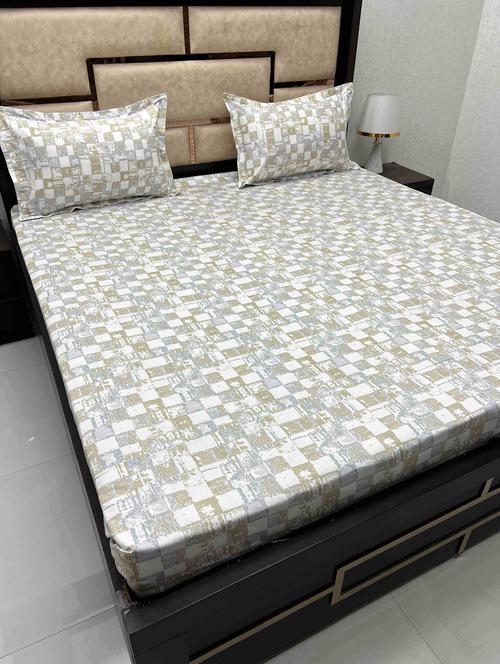 printed tc fitted king-sized bedsheet with 2 pillow covers - 21605377 - Very Small Image - 1