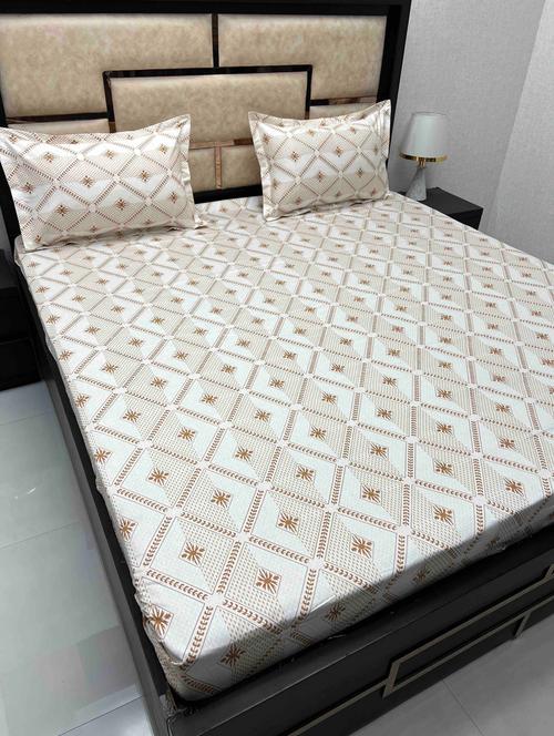 printed tc fitted king-sized bedsheet with 2 pillow covers - 21605386 - Very Small Image - 1