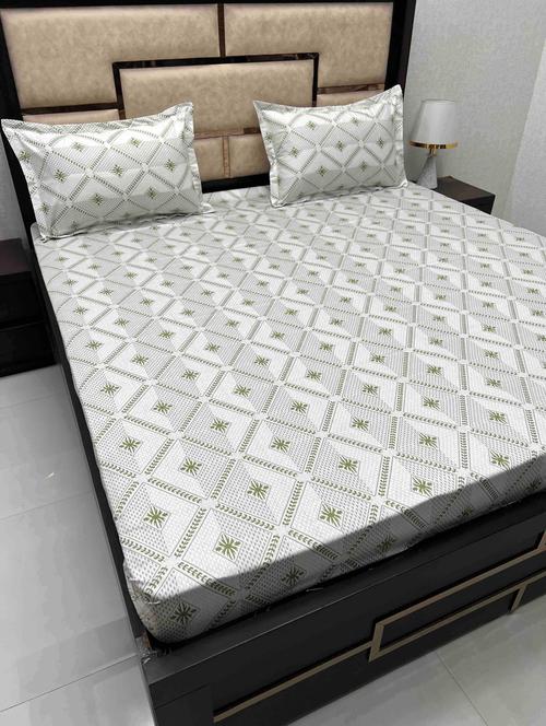 printed tc fitted king-sized bedsheet with 2 pillow covers - 21605401 - Very Small Image - 1