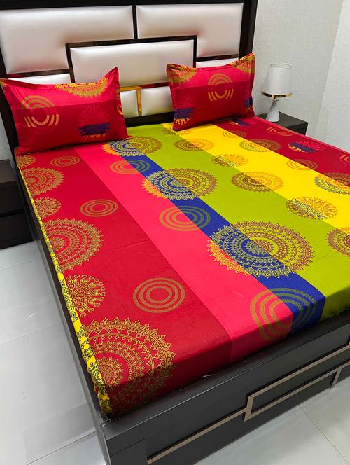 printed tc fitted king-sized bedsheet with 2 pillow covers - 21605421 - Very Small Image - 1