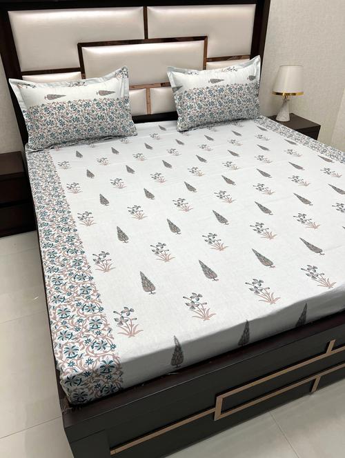 printed tc fitted king-sized bedsheet with 2 pillow covers - 21605495 - Very Small Image - 1