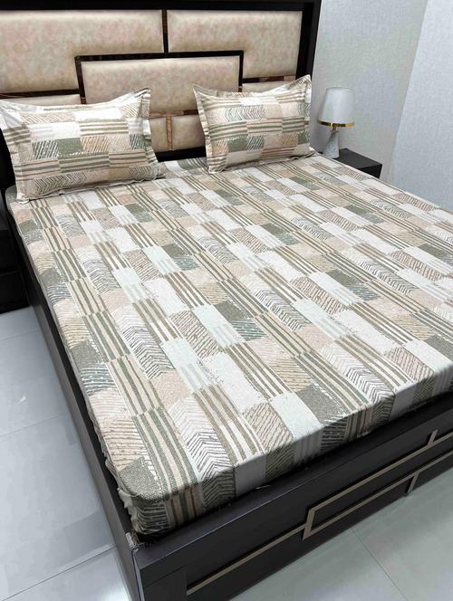 printed tc fitted king-sized bedsheet with 2 pillow covers - 21605616 - Very Small Image - 1