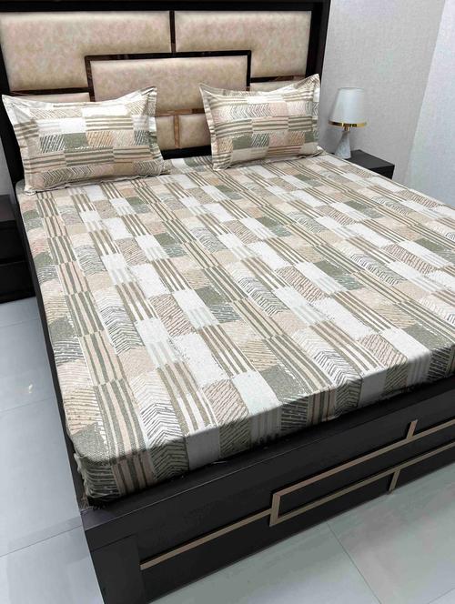 printed tc fitted king-sized bedsheet with 2 pillow covers - 21605663 - Very Small Image - 1