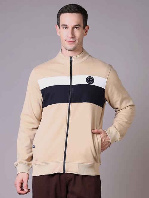 men beige color block long sleeve sweatshirt - 21606390 - Very Small Image - 1