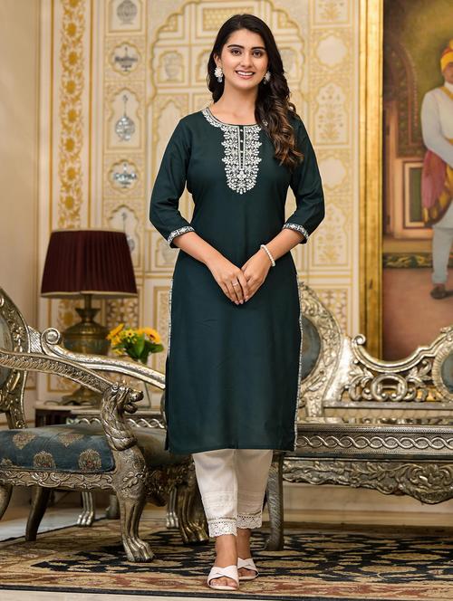 women embroidered three quarter sleeves straight kurta - 21606770 - Very Small Image - 1