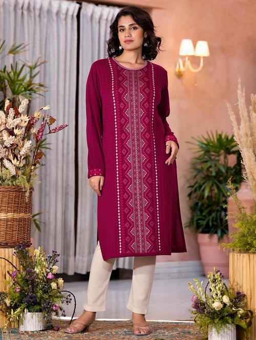 women printed long sleeves straight kurta - 21606794 - Very Small Image - 1