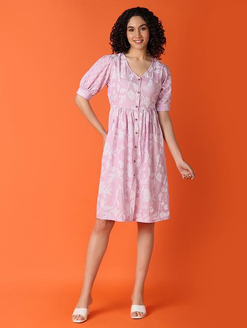 women printed v neck empire line ethnic dress - 21607444 - Very Small Image - 1