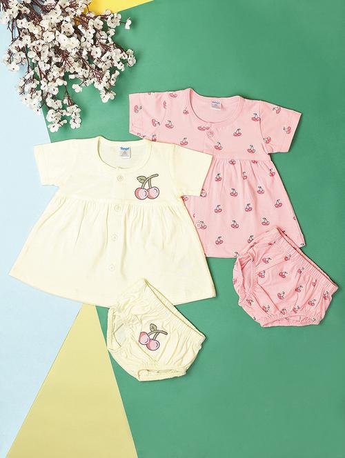 girls pack of 2 printed frock with bloomer set - 21607842 - Very Small Image - 1