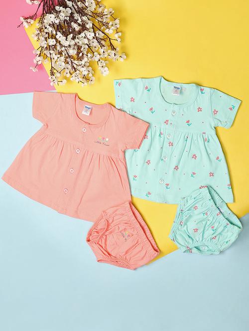 girls pack of 2 printed frock with bloomer set - 21607843 - Very Small Image - 1