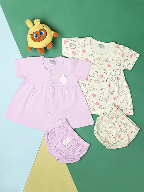 girls pack of 2 printed frock with bloomer set - 21607844 - Very Small Image - 1