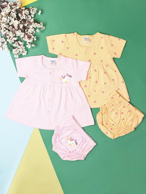 girls pack of 2 printed frock with bloomer set - 21607845 - Very Small Image - 1
