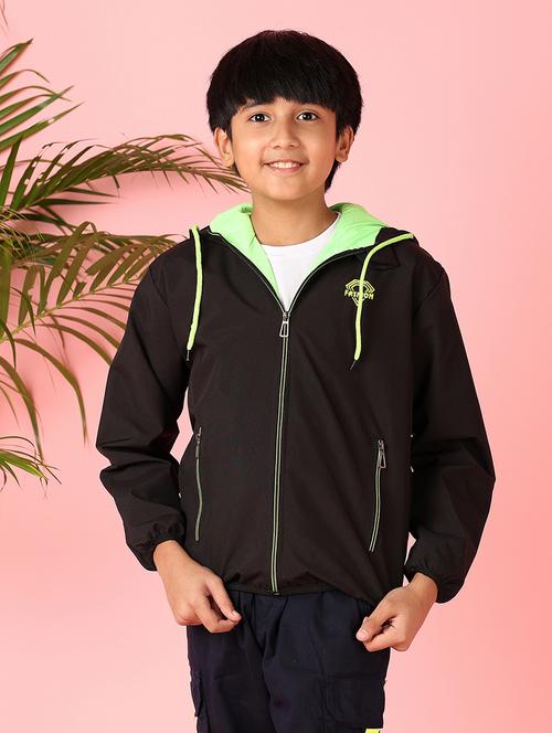 boys black solid long sleeve hooded jackets - 21607938 - Very Small Image - 1