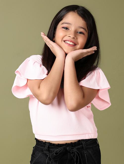 girls pink solid with work crop top - 21607979 - Very Small Image - 1