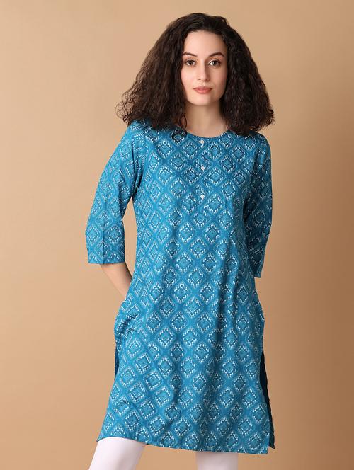 women three quarter sleeve straight kurti - 21608199 - Very Small Image - 1