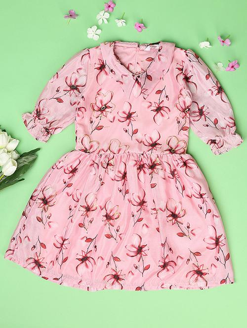 girls pink floral printed frock - 21608210 - Very Small Image - 1