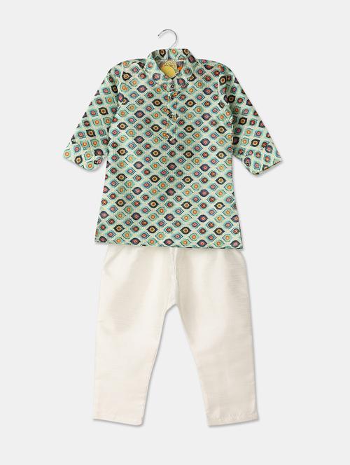 Boys Printed Mandarin Neck Ethnic Wear Set - 21608228 - Very Small Image - 1