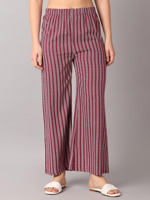 women maroon stripes straight palazzo - 21608412 - Very Small Image - 1