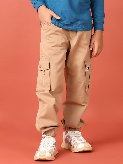 boys beige solid full length jogger - 21608419 - Very Small Image - 1