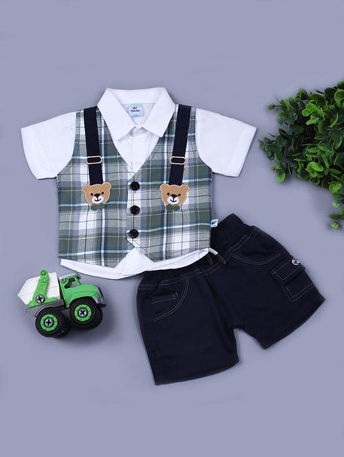 boys shirt collar checks t-shirt & shorts set - 21610018 - Very Small Image - 1