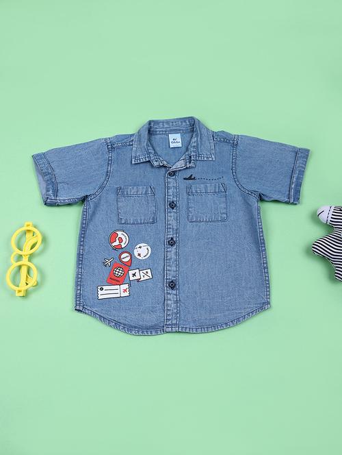 boys short sleeves printed denim shirt - 21610476 - Very Small Image - 1