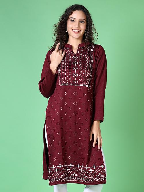 women self design long sleeve kurta - 21611221 - Very Small Image - 1