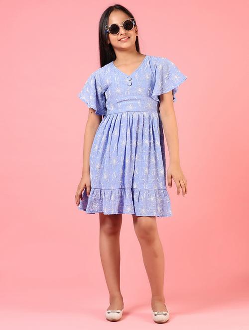 blue cotton fit & flare dress - 21611317 - Very Small Image - 1