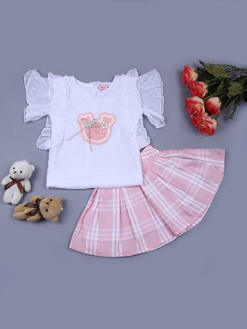 girls white self design skirt top set - 21611365 - Very Small Image - 1