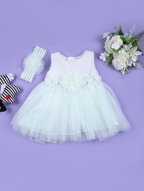 girls square neck flare net frock - 21611666 - Very Small Image - 1