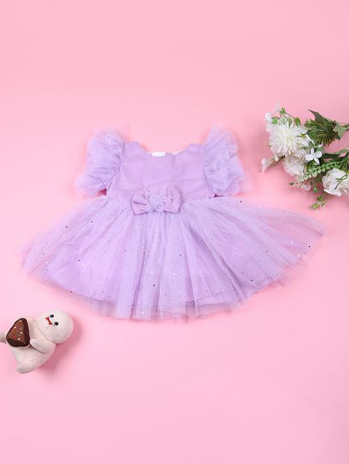 girls solid ruffled sleeves frock - 21611704 - Very Small Image - 1