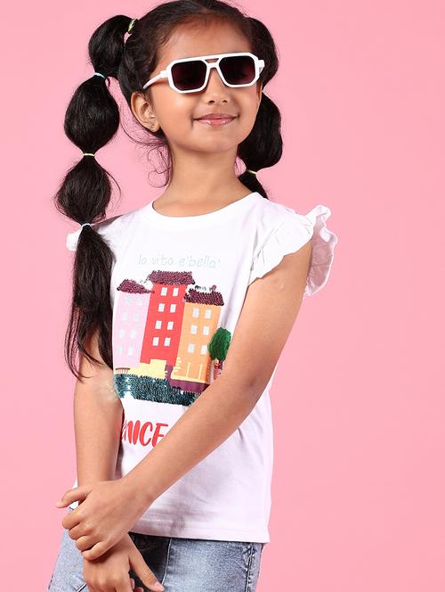 girls printed sleeveless round neck tee - 21612699 - Very Small Image - 1