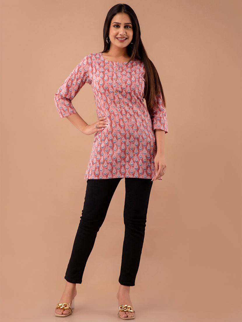 women three quarter sleeve straight kurti - 21613820 - Standard Image - 3