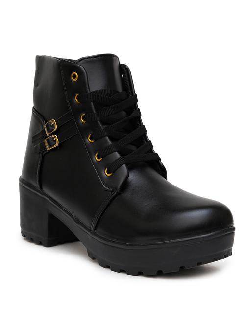 women black solid lace-up boots - 21613833 - Very Small Image - 1