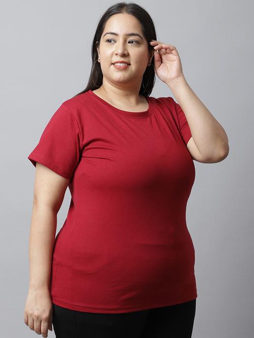 women plain round neck plus size t-shirt - 21615054 - Very Small Image - 1