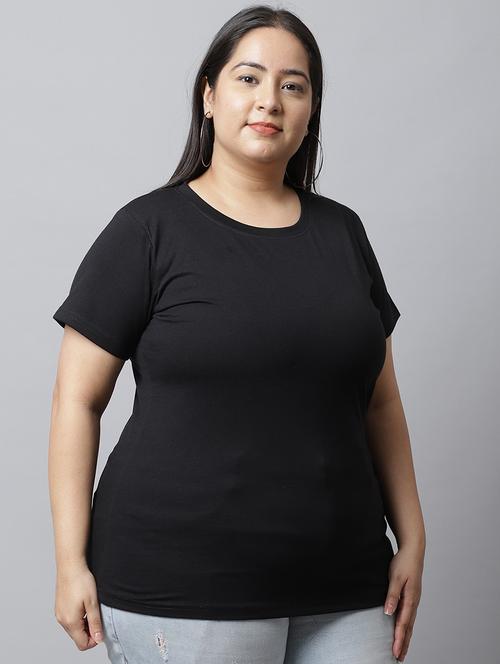 women plain round neck plus size t-shirt - 21615056 - Very Small Image - 1