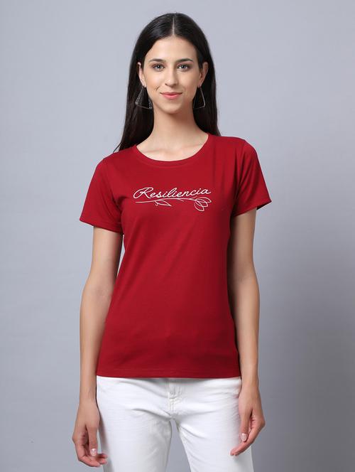 women round neck chest print t-shirt - 21615063 - Very Small Image - 1