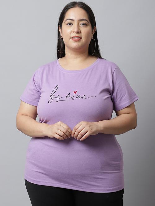women chest print round neck plus size t-shirt - 21615070 - Very Small Image - 1