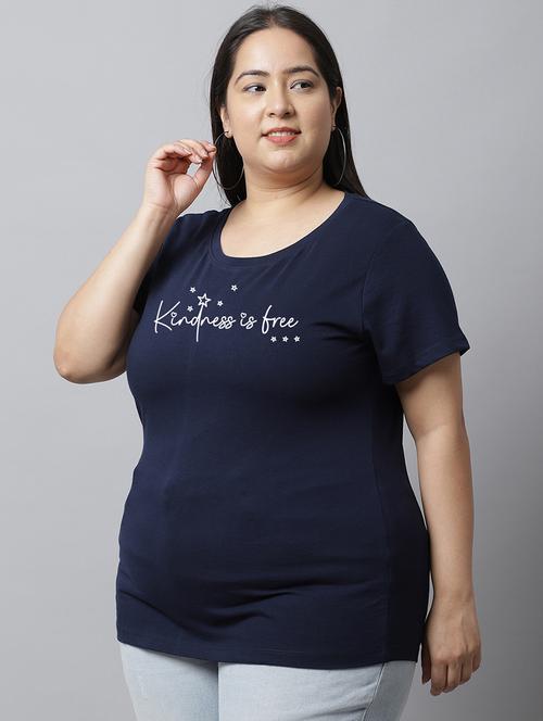 women typographic chest printed plus size t-shirt - 21615080 - Very Small Image - 1