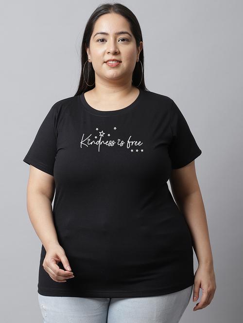 women typographic chest printed plus size t-shirt - 21615081 - Very Small Image - 1