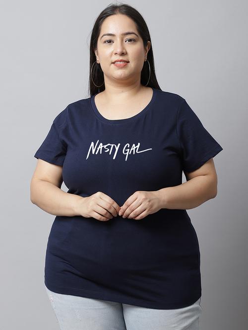 women typographic chest printed plus size t-shirt - 21615101 - Very Small Image - 1