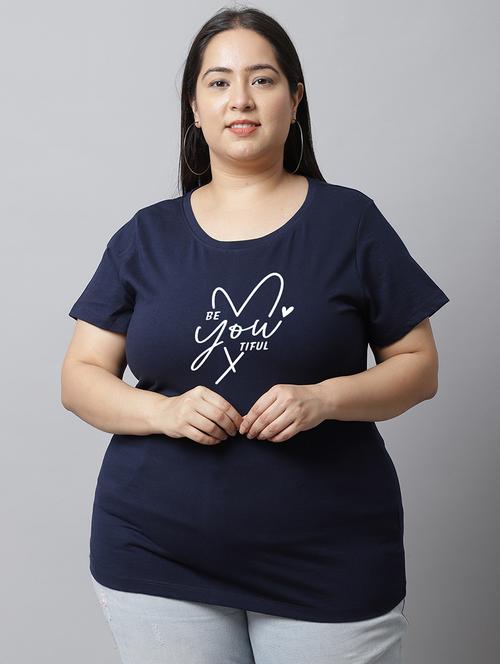 women typographic chest printed plus size t-shirt - 21615111 - Very Small Image - 1
