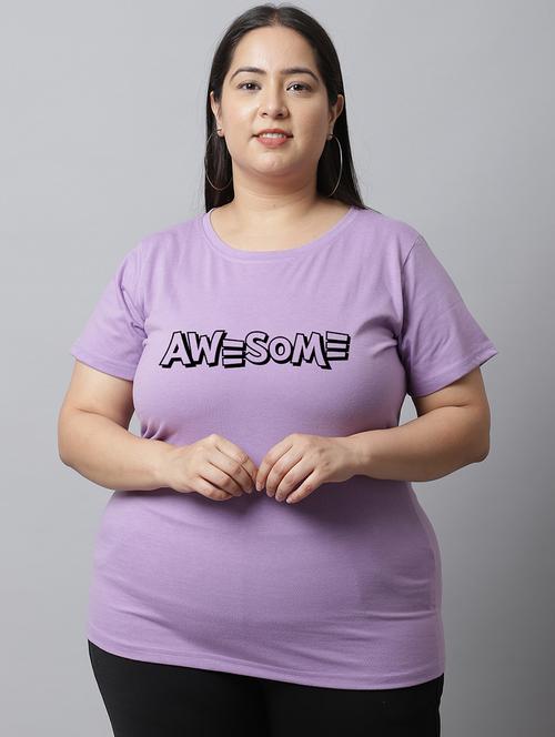 women chest print round neck plus size t-shirt - 21615127 - Very Small Image - 1