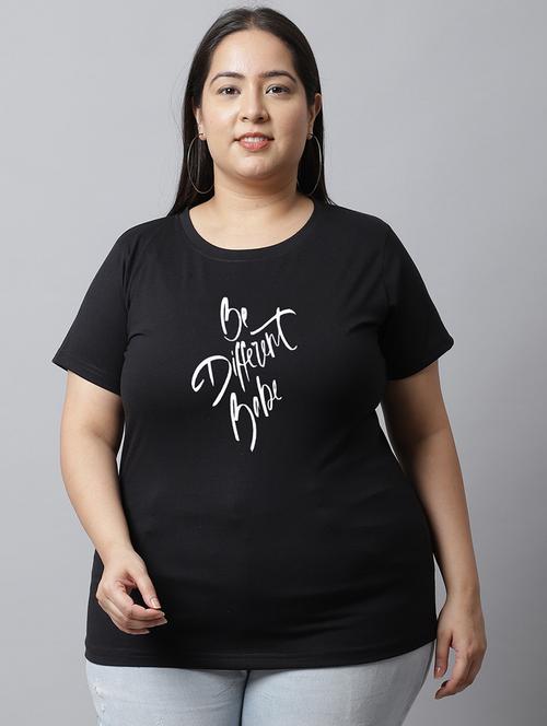 women front print round neck plus size t-shirt - 21615138 - Very Small Image - 1