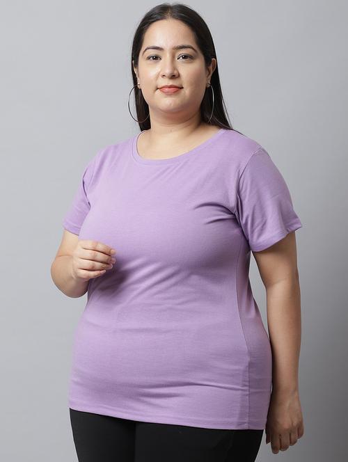 women plain round neck plus size t-shirt - 21615142 - Very Small Image - 1