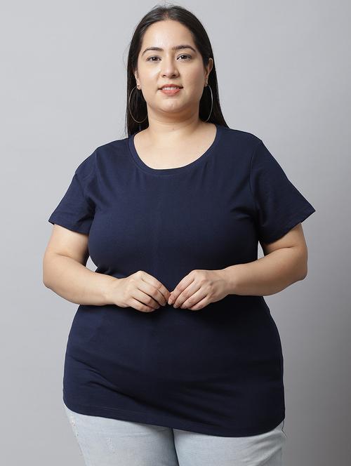 women plain round neck plus size t-shirt - 21615143 - Very Small Image - 1