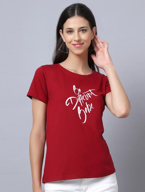 women round neck front print t-shirt - 21615227 - Very Small Image - 1
