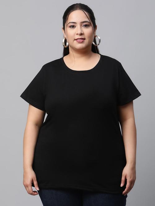 women plain round neck plus size t-shirt - 21615231 - Very Small Image - 1