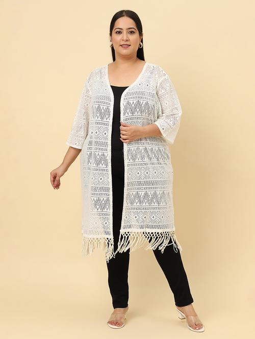 women solid lace detailed shrug - 21615289 - Very Small Image - 1