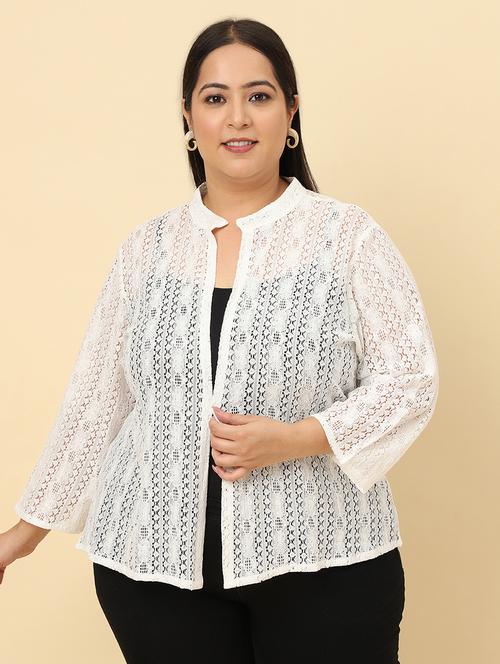 women solid lace detailed shrug - 21615319 - Very Small Image - 1