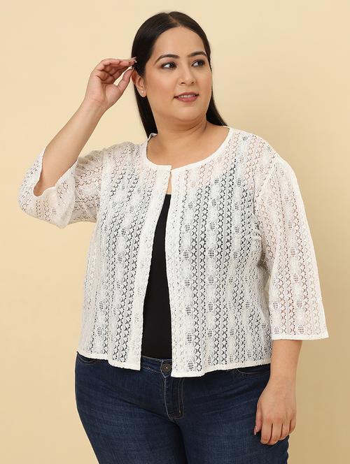 women solid lace detailed shrug - 21615320 - Very Small Image - 1