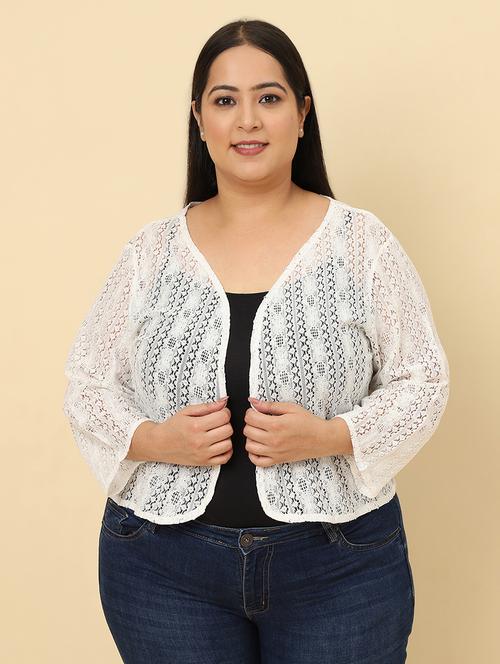 women solid lace detailed shrug - 21615322 - Very Small Image - 1